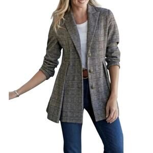 Soft Surroundings Brown Longline Tweed Blazer XL Equestrian Dark Academia Fall
